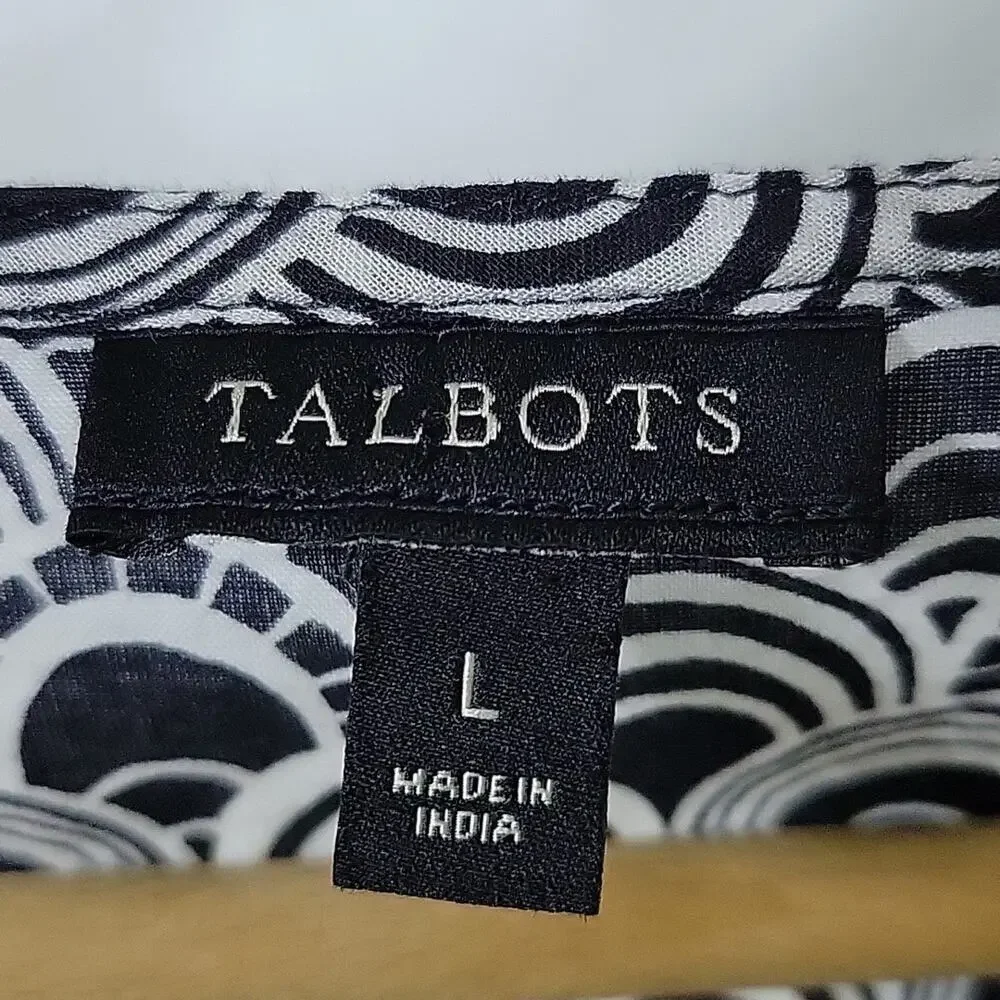 Talbots Black White Popover‎ Crochet VNeck 3/4 Sleeves Size Large